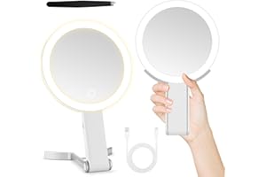 MIYADIVA Miroir Maquillage 3 Lumières Réglables, Double Face 30X/1X Grossissant Miroir, Portable/Table/Mur Cadeau Femme pour Voyage/Bureau/Chambre-Blanc