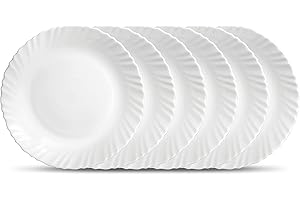 La Opala Diva, Classique Collection, Opal Glass Full Plate Set 11" 6 pcs, Plain White