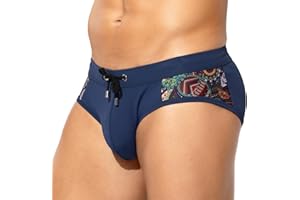 Casey Kevin Męskie slipy kąpielowe ze ściągaczem z niskim stanem, spodnie bikini na lato, patchwork, męskie kąpielówki, szybkoschnące, A3-granatowy, XL