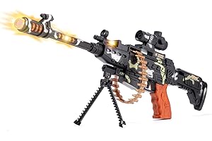 iFunLong Toys Gun for Kids, Machine Gun with Scope Stand Flashing Lights and Carrying Strap, Submachine gun with Revolving Rounds