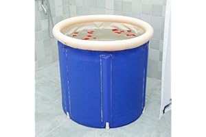 BATHRENA Faltbare Aufblasbare Badewanne Erwachsene 120-150L - Tragbare Badewanne 70x70cm für Eisbad Faltbare Rund Klappbare Badewanne Für Kinder Erwachsene Badesalz Salzbad - Dunkelblau