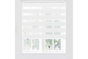 Kokorona Day and Night Zebra Roller Blinds, Dual Layer Fabric Zebra Window Blinds for Bedroom, Light Filtering Privacy Day Night Blinds, 95cm Wide x 150cm Length, White