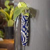 Lazy Gardener Magnetic Hydroponic Ceramic Planter Pots for Fridge| Handmade & Handpainted (Navy Blue & White, 1)