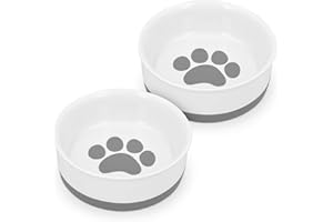 Navaris Comedero y Bebedero para Mascotas - 2X Cuenco Antideslizante de Porcelana para Agua Comida para Perros Gatos Conejos - Apto para lavavajillas