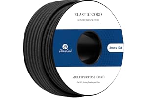 Abma Cord Gummischnur 3mm x 10m Gummikordel Gummiband Elastische Kordel Rund Gummiseil für Rucksack, Party-Hüte, Schmuck, Basteln, Camping, Zelt - Schwarz
