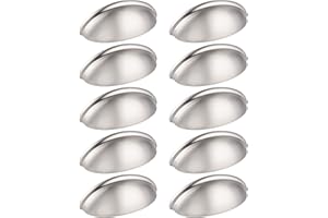 Probrico 10 X Cup Cabinet Door Handles Modern Shell Drawer Pulls, 76mm(3 inch) Hole Centers, Brushed Nickel