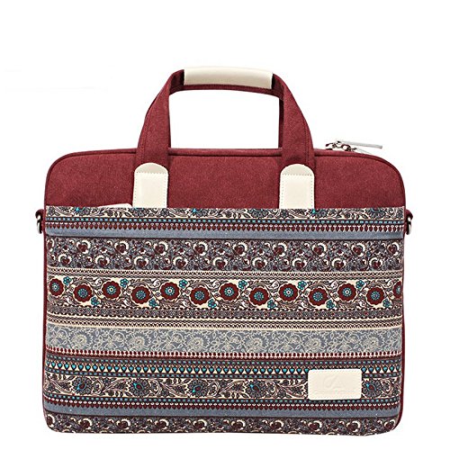 13-13.3 Zoll Leinwand Laptop-Hüllen Bohemian Stil Computer Staubbeutel Tablet Messenger Umhängetasche mit Tragegriff und Schultergurt für Notebook Computer/Laptop/Macbook Air/Macbook Pro rot rot 13-13.3Inch