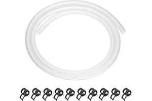 sourcing map 3.3 Feet Fuel Line Hose, 3/16 Inch (5mm) ID Silicone Fuel Line with 10pcs Hose Clamps, Petrol Gas Tube for Motorcycle, Dirt Pit Bike, ATV, Snowmobile, Clear