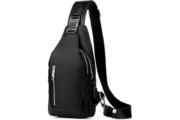 FANDARE Mode Sac de Poitrine Homme Sacoche pour Homme Sac d'Epaule Sacoche avec USB Sac Bandoulière Imperméable Sling Bag pour Cyclisme,Aventure,Équitation,Chasse,Voyage Noir B