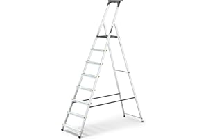 Drabest Escabeau en Aluminium 8 Marches 150 KG - Escabeau en Aluminium avec Pieds Antidérapants Et Plate-Forme De Travail - Échelles Multifonctions - 52 X 237 X 12 Cm
