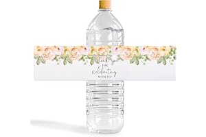 URROMA 50pcs Light Yellow Flower Water Bottle Tags, Mariage Pack Autocollants Date de Mariage Tags Fête de Mariage Mariage Cadeau de mariée Anniversaire Baby Shower