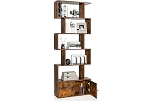 COSTWAY Regał na książki z drzwiami, regał stojący z 5 poziomami, ścianka działowa, regał biurowy z drewna, regał do przechowywania do salonu, sypialni, 183 x 70 x 23 cm (brązowy)