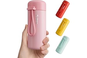 Exllena Petaca pequeña de 150 ml, hecha de acero inoxidable 304, aislamiento al vacío de doble pared para bebidas calientes y frías, mini termo con asa de transporte, 100% a prueba de fugas (rosa)