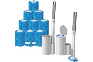 LYPPUL Jednorazowa szczotka do toalety, zestaw 2 sztuk jednorazowych szczotek do WC z 60 sztukami środka czyszczącego, szczotka toaletowa jednorazowa z przedłużonym uchwytem i uchwytem do czyszczenia