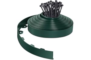 VOUNOT® Bordo Giardino Flessibile, Bordi Aiuole Plastica, con 40 Chiodi di Fissaggio, Lunghezza 20m, Altezza 5cm, Verde