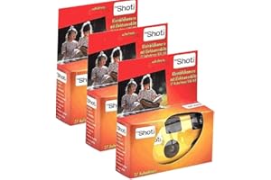 3 X 1A Photo PORST Fotocamera usa e getta, per matrimoni, feste, edizione Topshot in rosso/arancione (27 foto, con flash e batterie, confezione da 3)