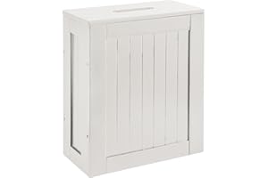 HYLT Bathroom Storage Unit – Freestanding Toilet Roll Cabinet & Slim Wooden Organizer – Compact Multi-Purpose Storage Box for Toilet Rolls, Cleaning Supplies & Toiletries (White)