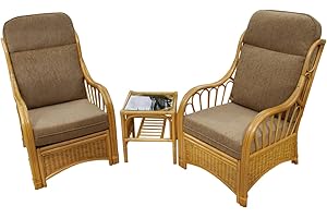 GARDEN MARKET PLACE GardenMarketPlace Sorrento Cane Conservatory Furniture Duo Set- 2 Chairs and a Side Table- Coffee Colour Fabric