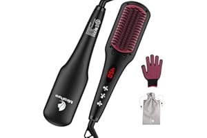 Hair Straightener Brush by MiroPure, 2-in-1 Ionic Straightening Brush with Anti-Scald Feature, Auto Temperature Lock & Auto-Off Function