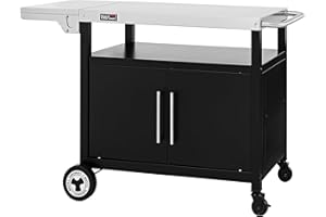 ‎ROYAL GOURMET Royal Gourmet Grillwagen mit Klappbarem Seitentisch Grilltisch mit Handtuchgriff, Unterschrank, Grill Trolley mit Edelstahl Tischplatte, Servierwagen mit Rollen