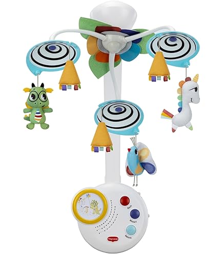Tiny Love 2-in-1 Tummy Time Musical Mobile, 360° Draaiende Muziekmobiel Baby met Licht, 0 mnd, Draagbare Take-Along Baby Mobiel voor Kinderwagen, 3 Muziek- en Geluidsstanden, Tiny Princess Tales