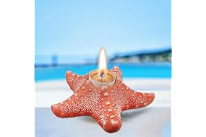LARBER Portavelas de Estrella de Mar Portavelas de Velas Pequeñas Candeleros Decoración de Náutica y Playa Porta Velas Pequeñas para Mesa Baño Cumpleaños Mar Playa Océano Decoración Temática, Naranja
