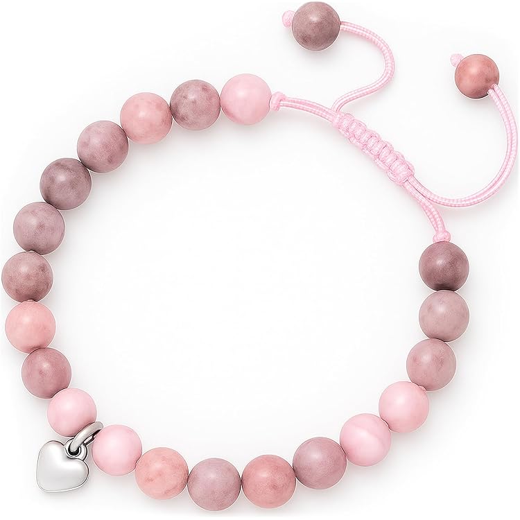 Natural Stone Healing Crystal Bracelets, Adjustable Stretch Pink Zebra Bracelet Crystal Jewelry Yoga Meditation Relax Gifts Friendship Birthday Bff For Women Teen Girls With Encourage Quote Card