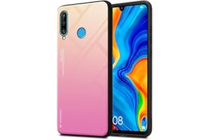 Cadorabo Estuche Compatible con Huawei P30 Lite en Amarillo - Rosa - Funda Protectora Bicolor Fabricada en Silicona TPU y Parte Trasera de Cristal Templado