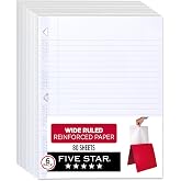 Five Star Gevşek Yaprak Kağıt, 6'lı Paket, 3 Delikli Delge&ccedil; Defter Kağıdı, G&uuml;&ccedil;lendirilmiş Geniş &Ccedil;izgili Dolgu Kağıdı, M&uuml;rekke