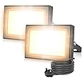 Linke LED Floodlight Outdoor 15W, 1200LM Work Lights with Plug, IP66 Waterproof Led Outdoor Lights, 2700K Warm White Wall Lights for Garden, Porch, Courtyard, Garage & Warehouse, 2 Pack