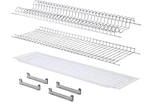MAKKIORI Kit Scolapiatti | Griglia piatti e bicchieri con Vaschetta Raccogligoccie per Pensili Cucina | Acciaio cromo | Kit con Staffe (86 cm per pensile 90)