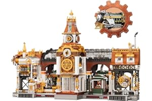 BRICKKK PANTASY Juego de Construcción de Arquitectura de Estación de Tren Steampunk,Conjunto de Construcción de Estación de Tren Steampunk con Bloques, Kit de Construcción de Arquitectura Retro Adultos