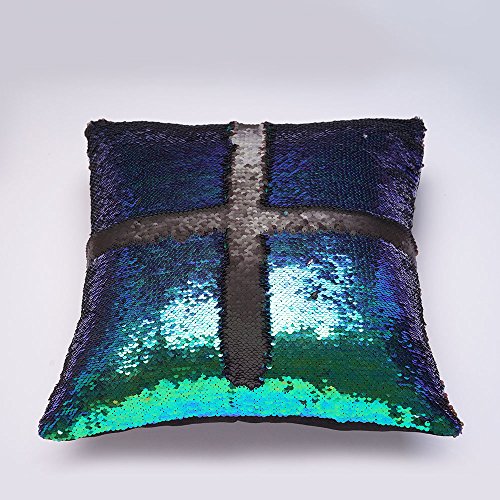 Homelava Pailletten kissen Glitzer Pailletten Kissenbezug Startseite Schlafzimmer Sofakissen Kissenabdeckung 40x40cm,Grün + Schwarz - 9