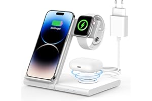 WATOE 3 en 1 Cargador inalámbrico, Wireless Charger Rápido Soporte De Carga Inalámbrico para iPhone 15/14/13/12/11/Pro/Max/XS