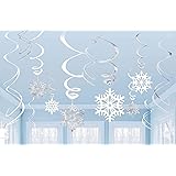 Snowflakes Silver & White Ceiling Swirls Dangling Christmas Decorations (Pack of 12 Swirls)