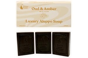 GREEN FADEL (Luxury) Savon d’Alep Original avec d’Oudh & Ambre, 3 pièces, à l’huile d’olive & huile de laurier, savon à l’huile d’olive, savon naturel, Luxury Aleppo Soap