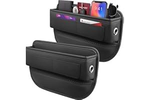 MainPi 2 Pezzi Organizador Gap Asiento Coche,Asiento de Coche Lateral Gap Filler de Cuero PU,Caja De Almacenamiento De Asiento Automóvil,Bolsa Lateral de Organizador para Asiento de Coche-Negro