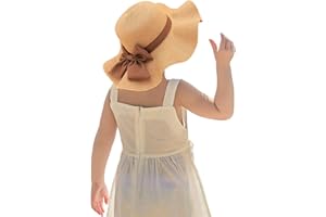 KUNYEAH Cappello di Paglia Estivo per Bambina Cappello Pieghevole a Tesa Larga Cappello con Visiera Parasole Protezione Solare Cappelli di Paglia da Spiaggia Cappellino floscio con Fiocco