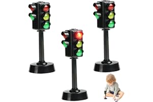 WEDHAPY Feux de circulation pour les enfants, panneaux de pancarte de la circulation Signes de circulation pour enfants 3 pcs 4,7 pouces mini panneaux routiers, feux de circulation de jouets à LED avec son