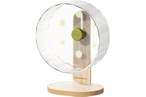 MEWOOFUN Hamsterrad, 22 cm Holz Leises Hamster-Laufrad - Verstellbare Basis Transparent Laufrad Hamster für syrische Zwerghamster, Chinchilla-Mäuse, Rennmäuse und Kleintiere (Weiß)