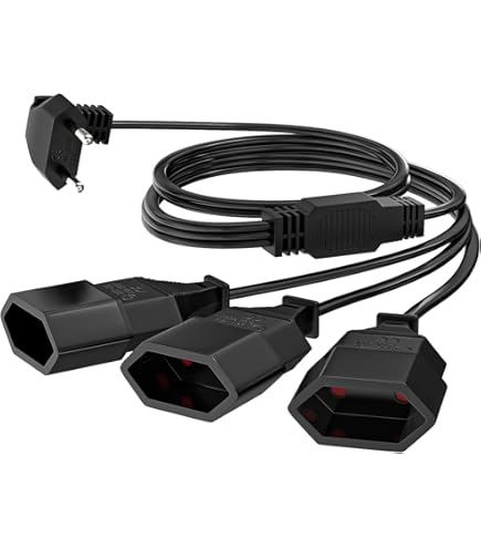 2 m verlengkabel, 2-in-1 type C verlengkabel, eurostekker naar eurobuust, stroomkabel, eurostekker, verlenging, 0,75 mm² max. 2,5 A/250 V, voor tv, pc, computermonitor (zwart