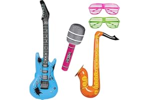 RICHMOHO Inflatable Kids Party Supplies Favors - Large Inflatable Guitar Saxophone Microphone Balloons Photo Booth Props Fun Musical Instruments Accessories(5 PCS)