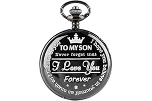 eBoutik Mens Classic Pocket Watch, Vintage Quartz Pocket Watch with Chain, Pendant Pocket Watch for The Greatest Dad - Father - Grandfather - Retro Gifts Birthday Christmas (to My Son (Black))