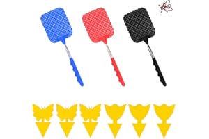 YSDYY 3 sztuki zwijanych łapek na muchy, stabilna, ręcznie zwijana łapka na muchy, mocna, chowana dłoń i 6 sztuk klejących naklejek na owady, do zwalczania szkodników, nadaje się do użytku wewnątrz i na