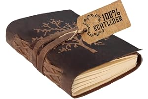 ‎MOONSTER moonster Leder Notizbuch Tree of Life - 400 Kraftpapier Seiten Mittelbreit Liniertes Notizbuch Leder, 20x15cm - Tagebuch für Erwachsene Liniert - Schriftsteller Zubehör - Journal - Kondolenzbuch