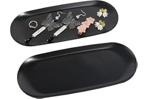 HFDONGL Czarna nowoczesna owalna taca dekoracyjna ze stali nierdzewnej, zestaw 2 sztuk, podłużna miska dekoracyjna, wielofunkcyjna, biżuteria, kosmetyki, świece, desery, organizowanie, dekorowanie