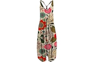 Blingko Combinaisons Et Combishorts Femme Lin,Combishort Femme Ete Fluide Grande Taille Combinaison Femmes Jumpsuit sans Manches Longs Décontractée LâChe Playsuit Combinaison Pantalons