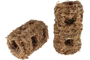 FLAMEER 2pcs Natural Hideaway Grass Hay Rabbit Tunnel Toy Hamster Guinea Pig Houses - MA105