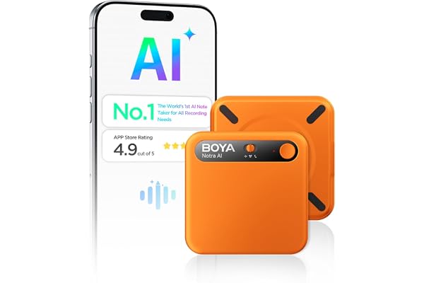 BOYA Notra AI-röstinspelare, Ambient/Telefonsamtal/Bluetooth-inspelning, AI-transkription & Smart Sammanfattning, Stöd för 14