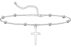 CHIC & ARTSY 925 Sterling Silver Ankle Bracelet Multilayer Anklets for Women Satellite/Star/Cross/Circle/Teardrop/Oval/Layered Anklet Beach Jewelry 9 to 10 inch Flexible Fit Anklets